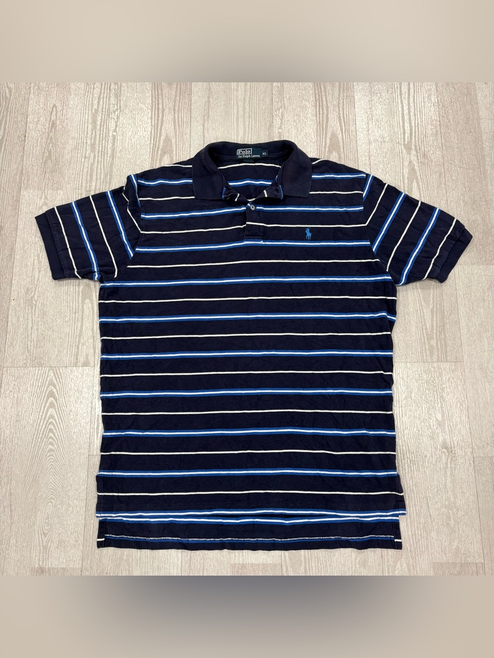 Vintage Polo by Ralph Lauren Striped Polo Shirt Navy Blue Size XL
